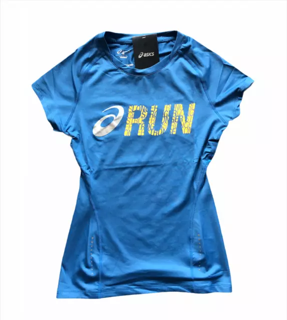 ASICS Women's Running T-Shirt (Size XS) Core Run Blue Logo Top - New