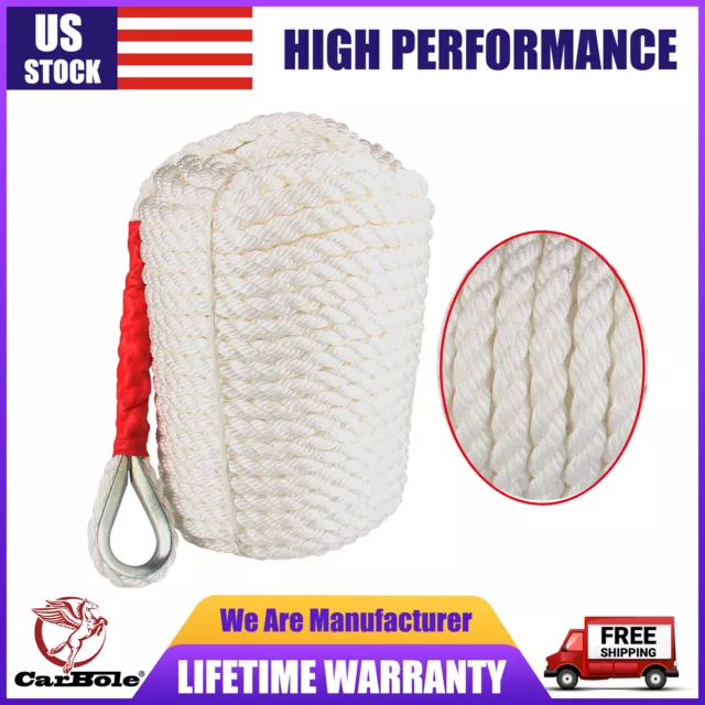 3/4"x200'  Twisted Three Strand Nylon Anchor Rope Braided Boat Line w/ Thimble