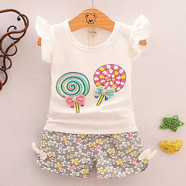 T-shirt bambino top + pantaloncini floreali pantaloni set vestiti abiti bambine 5