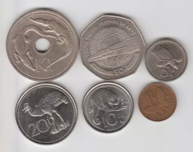 Papua New Guinea Set of 6 Coins (1975-2014) | PNG