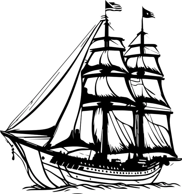 Traditional Wood Sail Ship Clipart for Design Making, SVG Files