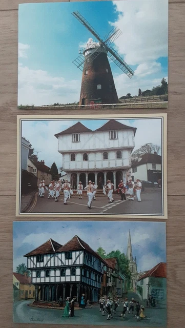 3 Postcards Thaxted Essex all unposted incl Windmill Guildhall Morris Men
