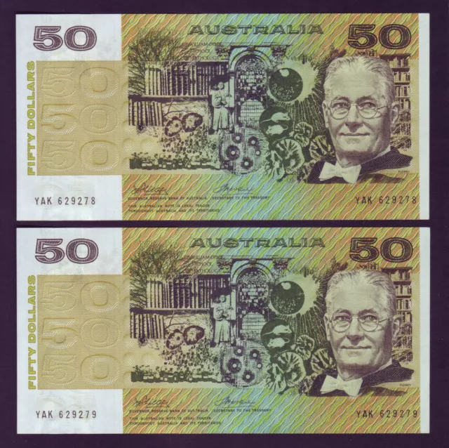 Australia R-505. (1973) 50 Dollars - Phillips/Wheeler.  aUNC - CONSECUTIVE Pair