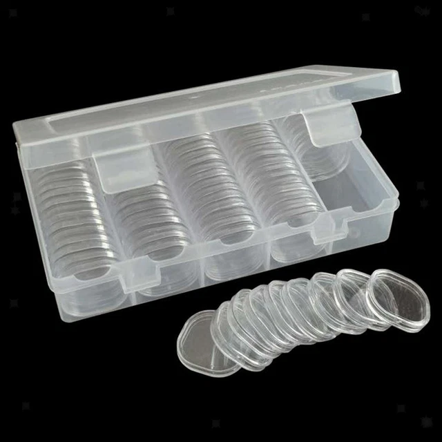90Pcs 27mm Clear Square Round Plastic Capsule Container
