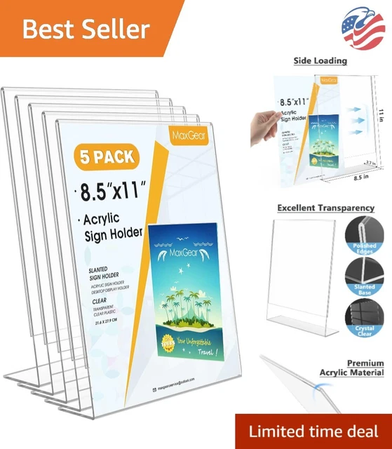 Durable Sturdy Clear Acrylic Sign Holder - Versatile Multi-Purpose - 5 Pack