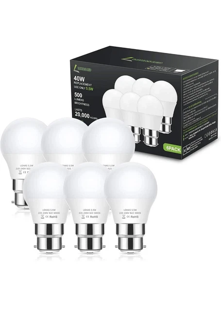 LOHAS-LED B22 LED Bajonett Lampe, 5,5 W LED Bajonett Lampe entspricht 40 W Zoll