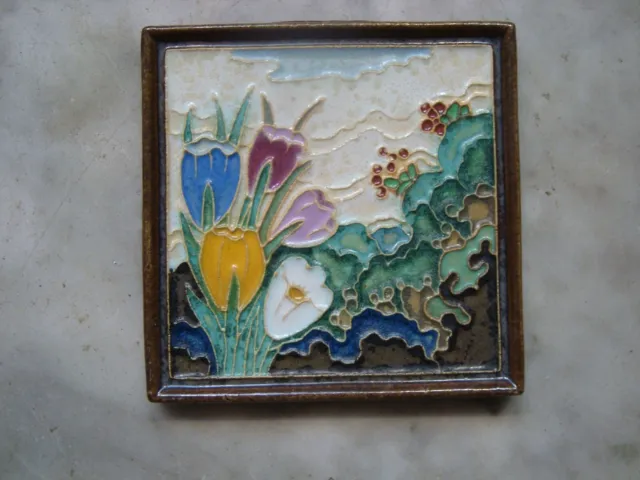 nice Royal Delft Cloisonne tile  ,flowers,,windmill, porceleyne fles 1930