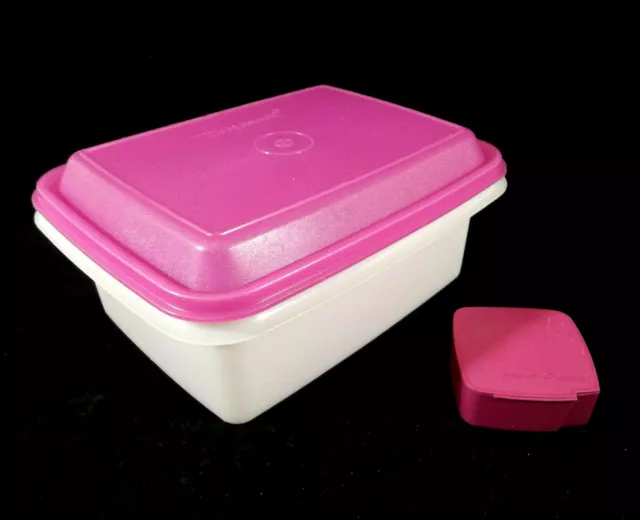 Tupperware White Freez N Save with Raspberry Seal and Raspberry Label Dispenser