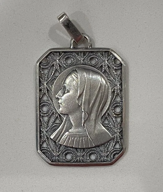 Médaille Religieuse Saint Vierge En Argent Massif 850‰ - Pendentif Ancien, Origine France