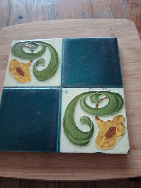 Antique Tile Art Nouveau Small Primrose Design 155 Mm Square 10 Mm depth By W.S