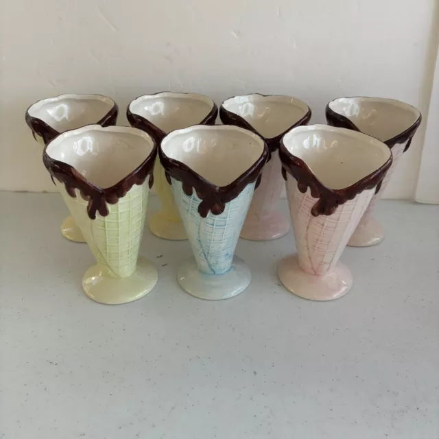 Ceramic Royal Norfolk Ice Cream Waffle Cone Sundae Dish Set Of 7 Multicolors