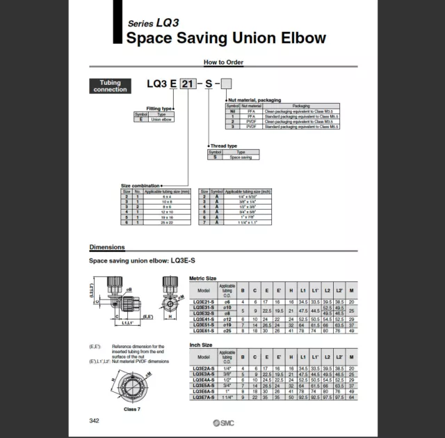 SMC High Purity Fluororesin Space Save Union Elbow 1/2" x 3/8"  (UK) LQ3E4A-S 2