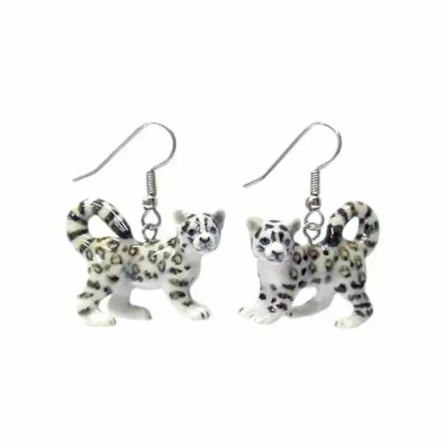 Little Critterz Jewelry - Snow Leopard Animal - Porcelain Earrings Jewelry