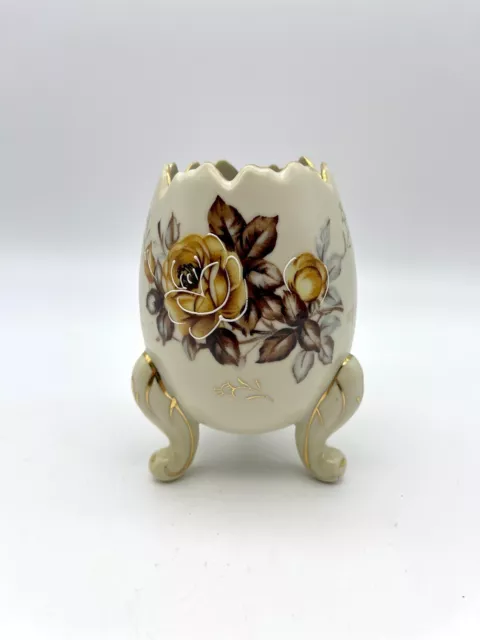 Vtg Napco Fall Floral Porcelain Cracked Egg Planter Vase 5" Stamped 3H3199/M