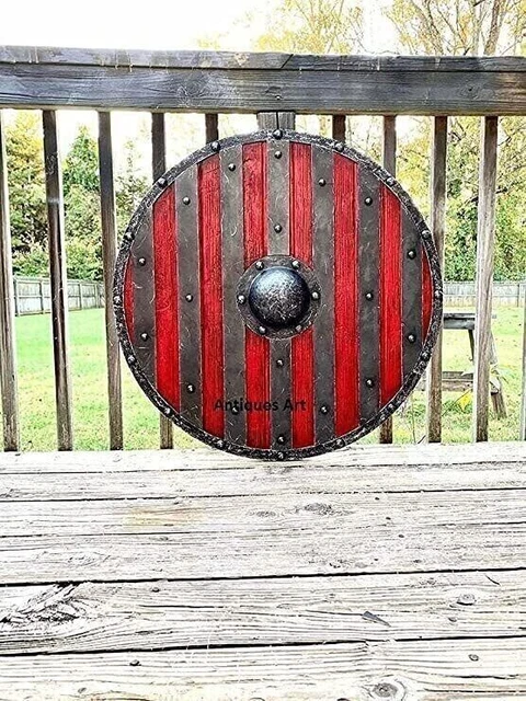 Médiévale Rond Bouclier Viking en Bois & Acier Lourd Cosplay Bataille R