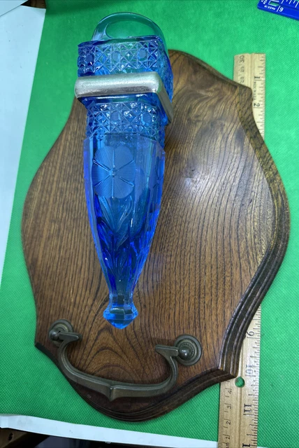 ANTIQUE BLUE VASELINE URANIUM GLASS CAR-HEARSE FLOWER BUD VASE DIAMOND