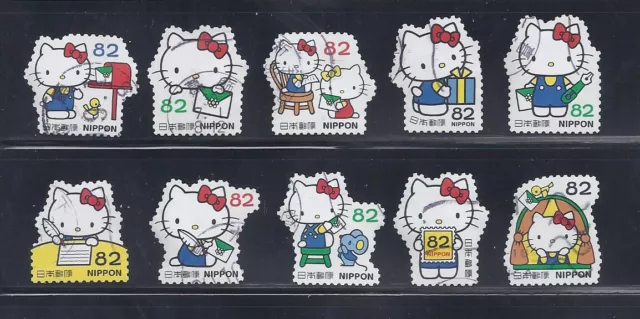 Japan 2018 Hello Kitty Complete Used Set 82Y Sc# 4207 a-j