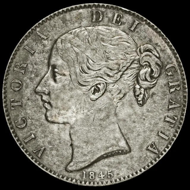 1845 Queen Victoria Young Head Silver Crown, Cinquefoil Stops, GVF+