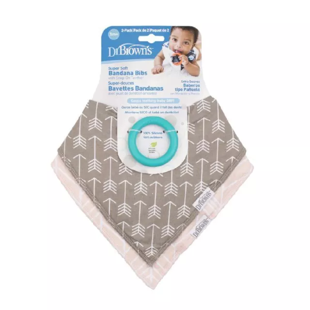 Dr Browns Bandana Bibs Super Soft Baby Teether 3m+ Twin Pack Arrows/Herringbone