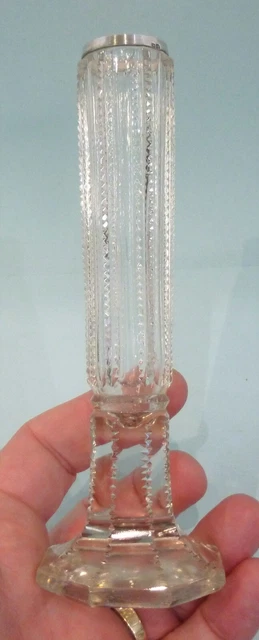 Antique Victorian Sterling Silver Rimmed Cut Crystal Glass Bud Posey Vase Urn