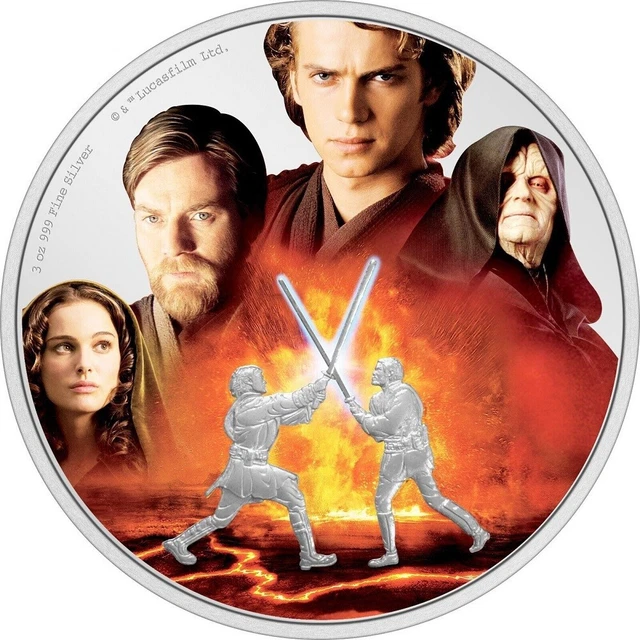 2022 Niue Star Wars Battle Scenes Anakin vs. Obi-Wan 3oz Silver Coloured Proof C