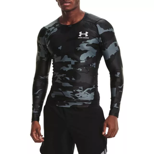 Under Armour Kompression Top Herren UA Iso Chill bedruckt schwarz langärmelig Sport