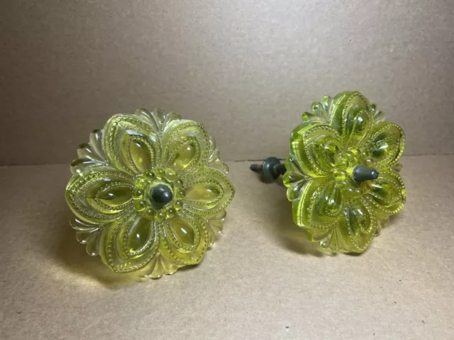 2 antique YELLOW Sandwich Glass Curtain Tie Backs !!