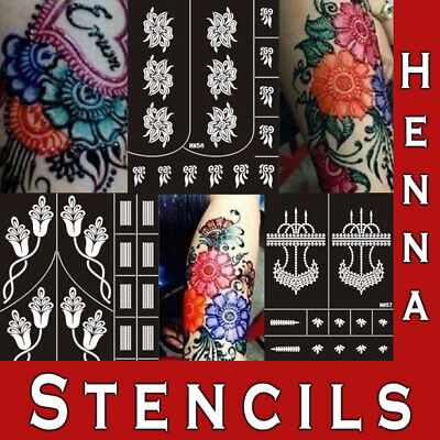 Plantillas de henna brillante mandala cuerpo de encaje mehndi plantilla de mano tatuaje temporal