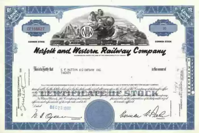 Norfolk & Western RW Virginia Briston Tenni 1966 blau Certificate less 100 Share