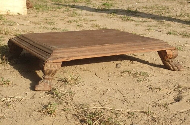 1800's Primitive Antique Indian Old Handcrafted Wooden Low Bajot Coffee Table