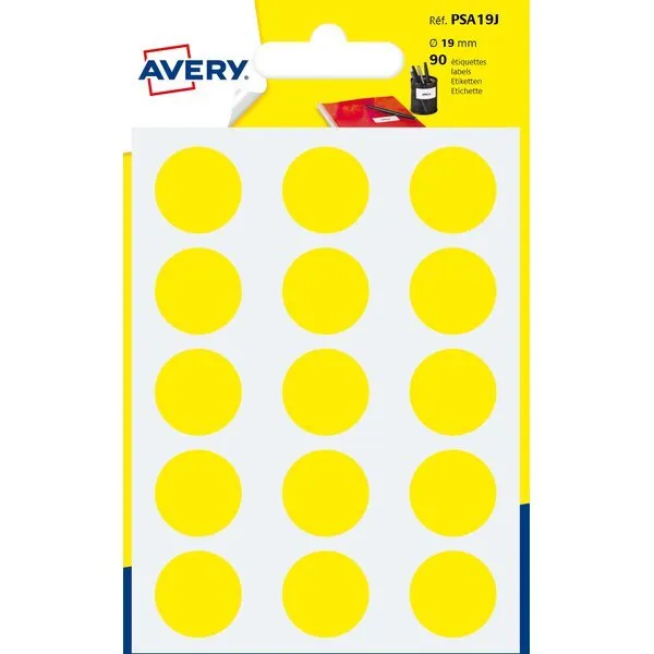 Etichette Adesive Rotonde in Bustina Avery - 19 mm - PSA19J (Giallo Conf. 6)
