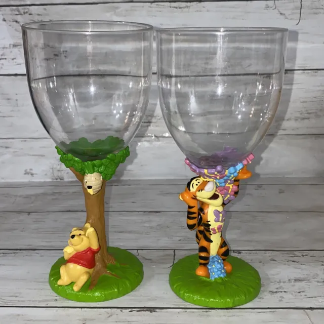 Vintage Disney Winnie The Pooh & Tiger Wine Glasses Goblets Plastic Cups Set