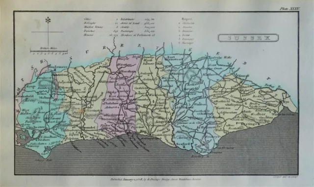 SUSSEX, Capper Original Hand Coloured Antique County Map 1808