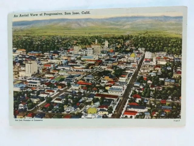 Vintage 1942 Linen Postcard Aerial View of Progressive San Jose CA #16438