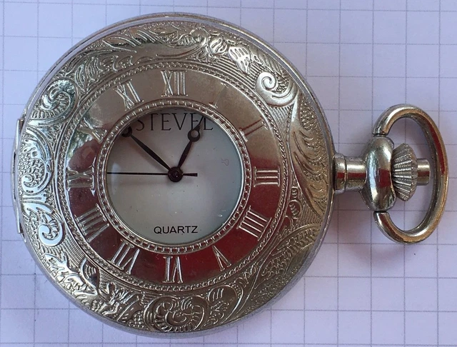 RELOJ DE BOLSILLO c Tapa Plateado Stevel Quartz 2005 Funciona