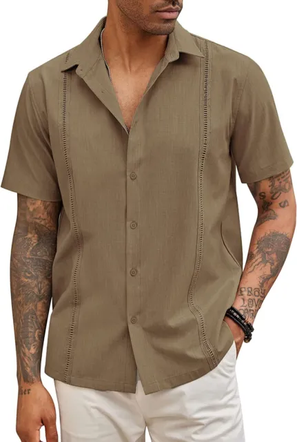 COOFANDY Mens Short Sleeve Cuban Guayabera Shirt Casual Summer Beach Button Down