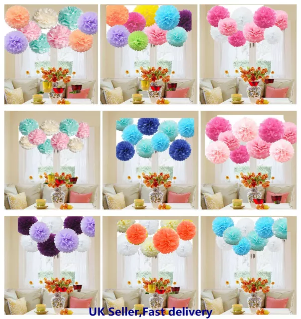 12 PCs Mixed Tissue Paper Pompoms Pom Poms Hanging Garland Wedding Party Decor