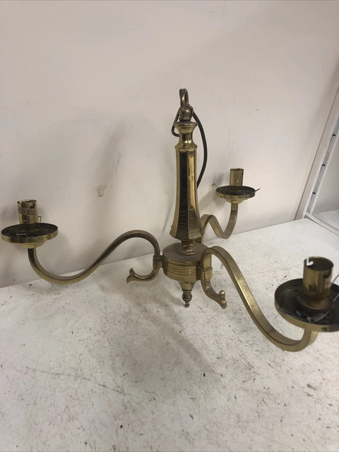 Alter viktorianischer Stil Vintage Messing 3 Kronleuchter Licht Kandelaber Hängeleuchte 2