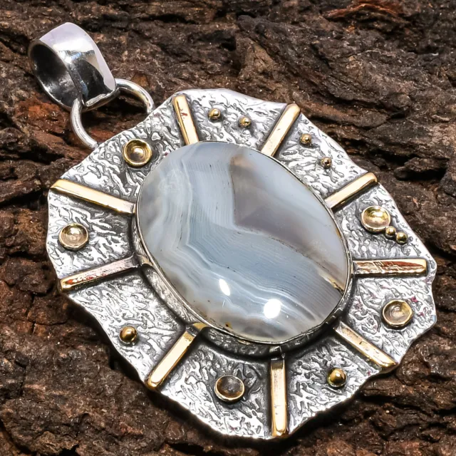 Botswana Agate Gemstone 925 Sterling Silver Jewelry Pendant 2.36"