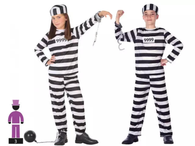 COSTUME CARCERATO BAMBINO travestimento prigioniero a righe