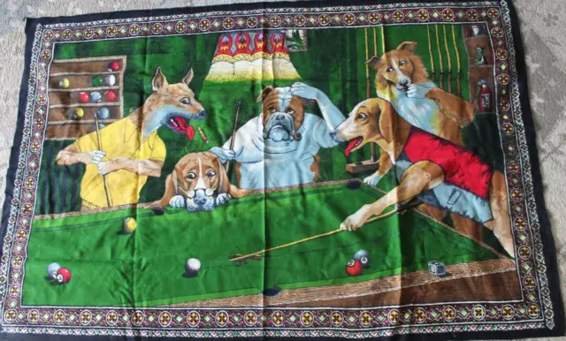 Vintage Velvet Tapestry Wall Hanging Dogs Playing Pool made in Turkey 58"x 37"