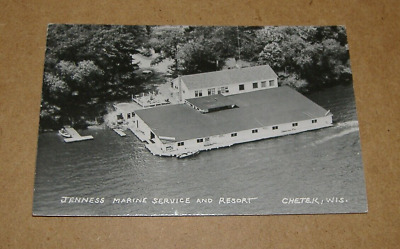 c1960 Aerial View Jenness Marine Service & Resort Chetek Wisconsin RPPC WI