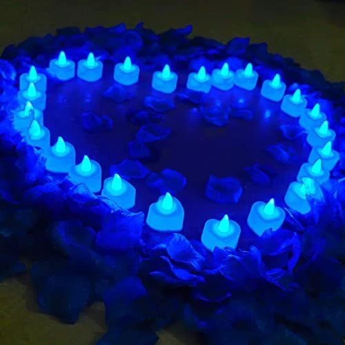 1000 Pieces Artificial Rose Petals with 24 Pcs Heart Shaped LED Candles