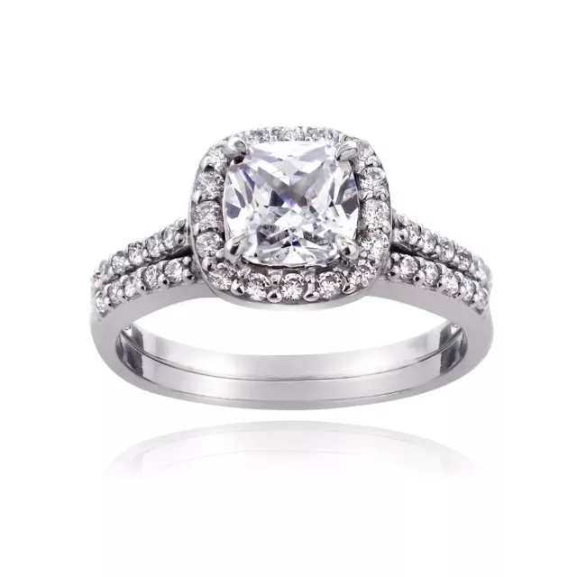 Coupe Coussin Halo Zircone 925 Argent Mariage Bague de Fiançailles Anneau Sz 10