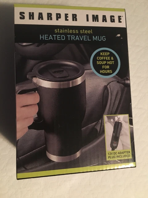 Sharper Image Stainless Steel Heated Travel Mug 14OZ. W/ 12V DC Adapter Plug