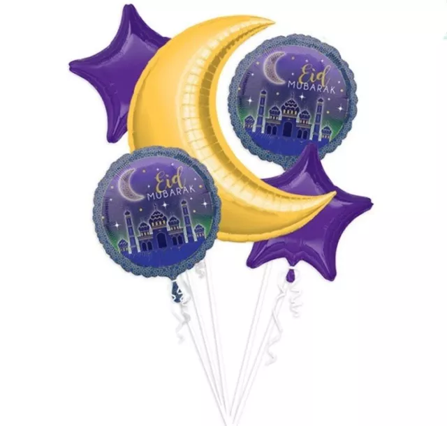 Eid Mubarak Balloons Decorations Banner Star Moon Foil Helium Bouquet Ramadan