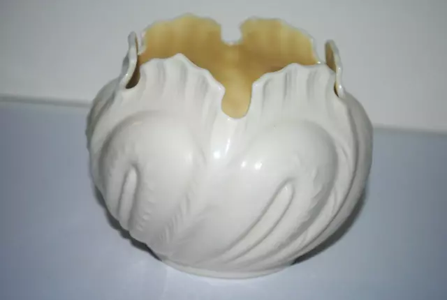 Belleek Ireland white porcelain cabbage leaf bowl / open sugar bowl