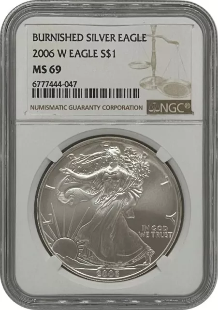 2006 W Burnished American Silver Eagle one Dollar coin NGC MS69 SKU 1