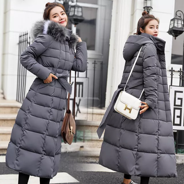 Women Winter Coat Down Jacket Ladies Fur Hooded Long Quilted