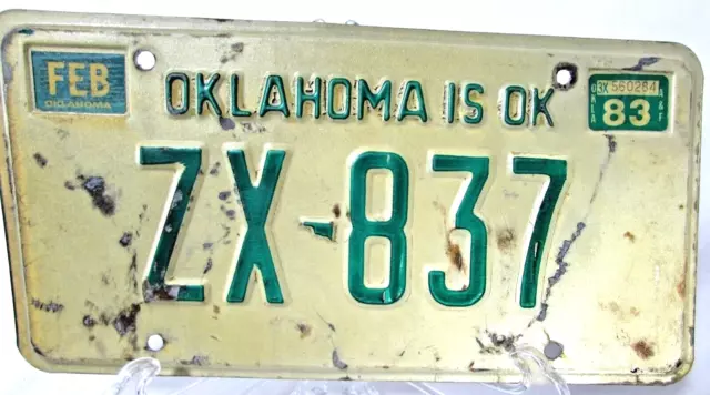 Vintage Oklahoma is OK 1981 Car Truck License Plate ZX 837 State Tag Tulsa Co